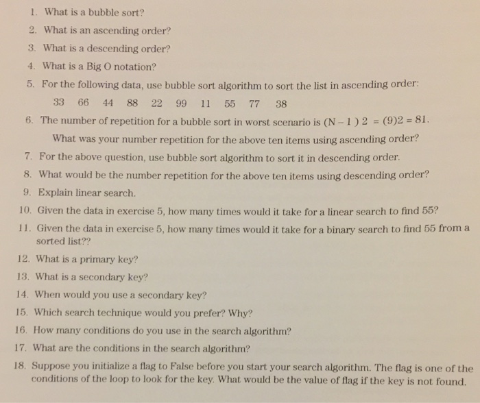 Solved 1. What is a bubble sort? 2. What is an ascending | Chegg.com