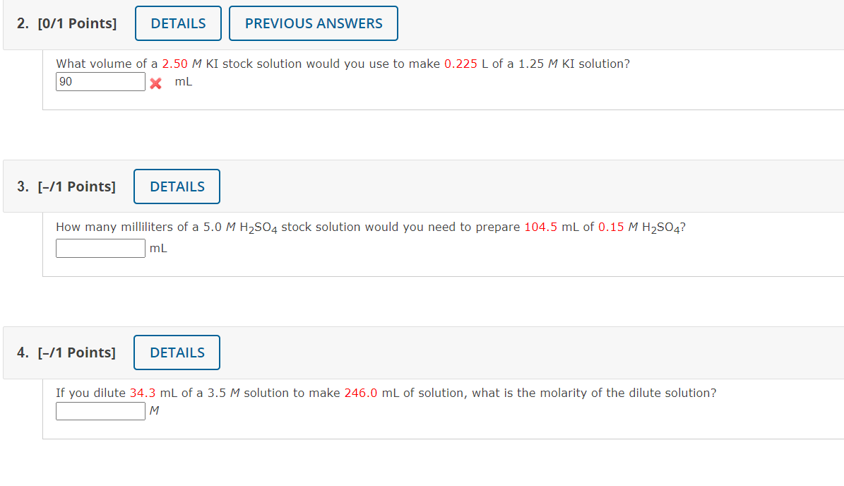Solved Calculate the new molarity if each of the following | Chegg.com