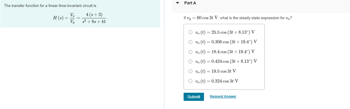 Solved Part A The transfer function for a linear | Chegg.com | Chegg.com