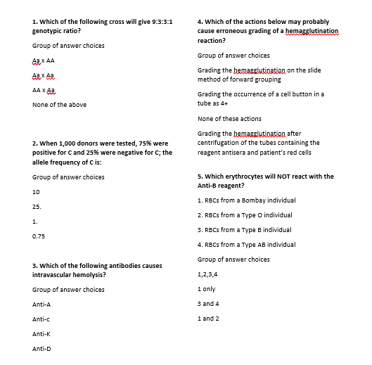 1. Which of the following cross will give 9:3:3:1 genotypic ratio? Group of answer choices Аах ДА Aa x Aa AAX 42 4. Which of