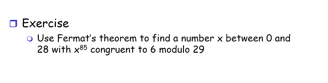 Solved O Exercise O Use Fermat's Theorem To Find A Number X | Chegg.com