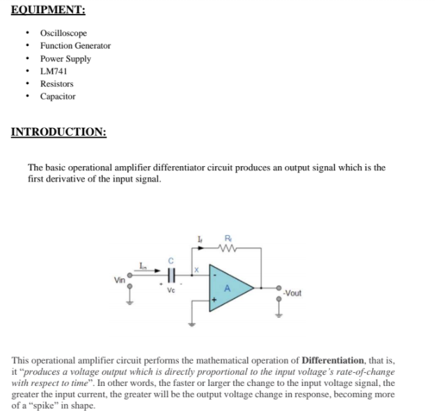 Solved EQUIPMENT Oscilloscope • Function Generator • Power