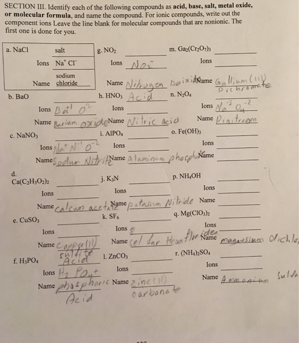 Solved SECTION II. Identify each of the following compounds | Chegg.com