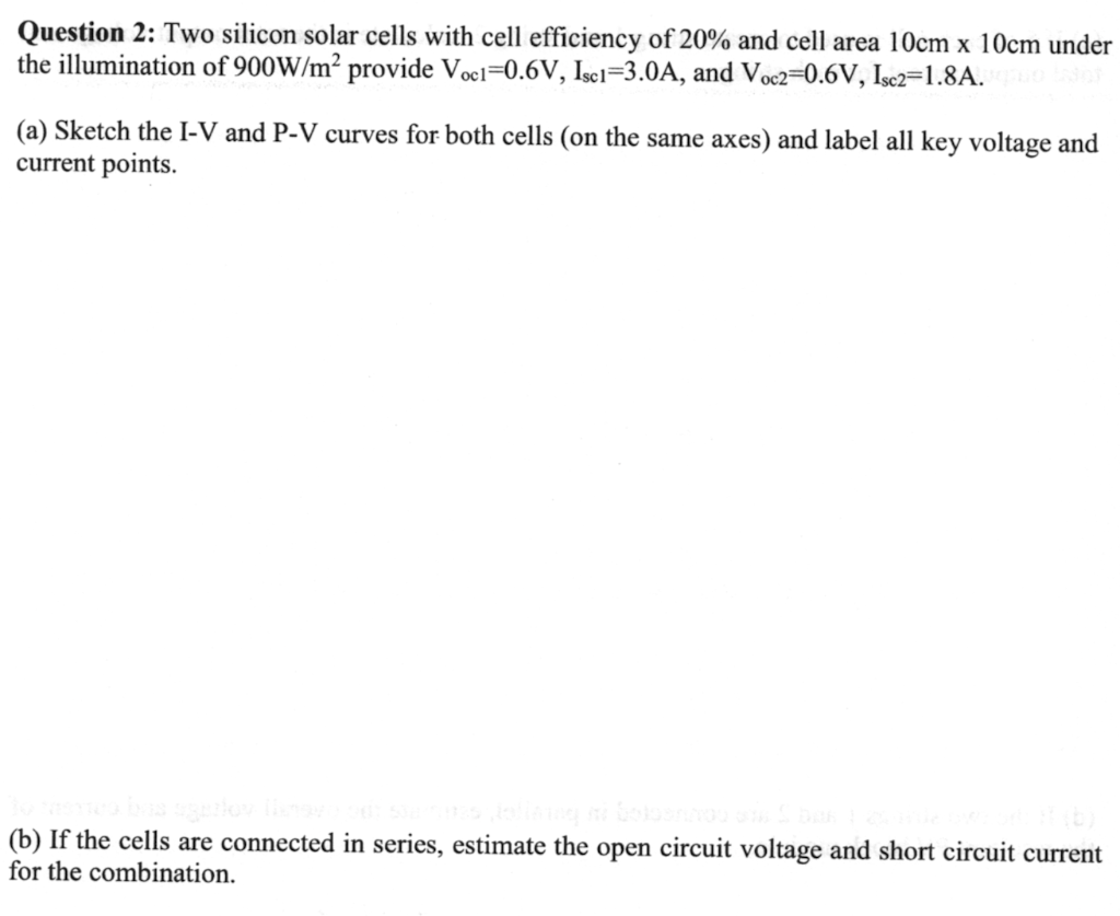 Solved Question 2: Two silicon solar cells with cell | Chegg.com