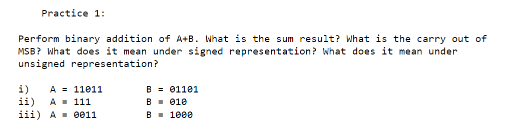 Solved Perform binary addition of A+B. What is the sum | Chegg.com