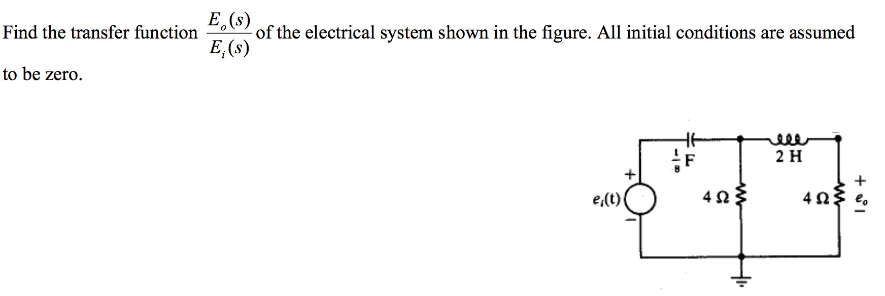 Solved Find the transfer function E (s) of the electrical | Chegg.com