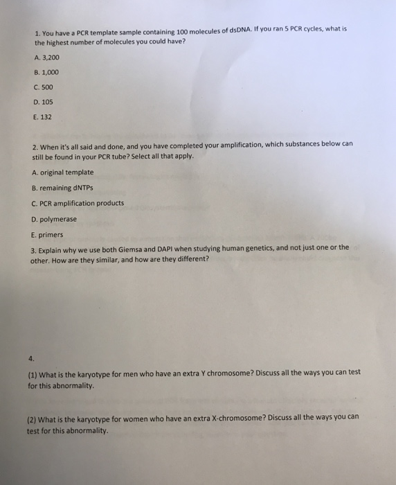 Solved a PCR template sample containing 100 molecules of | Chegg.com