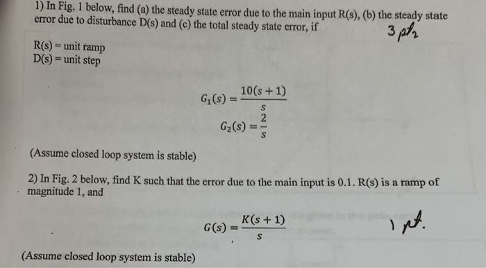 Solved 1) In Fig. 1 below, find (a) the steady state error | Chegg.com
