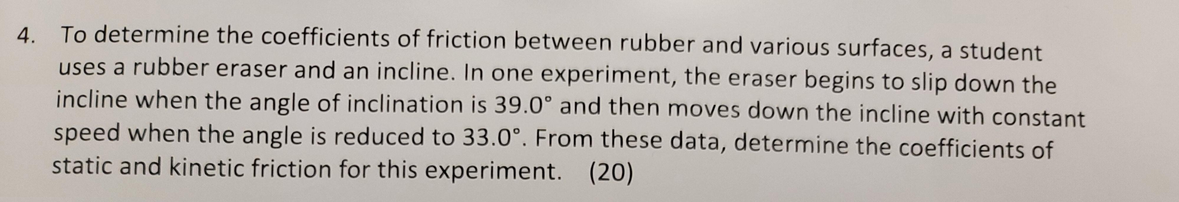 Solved To determine the coefficients of friction between | Chegg.com