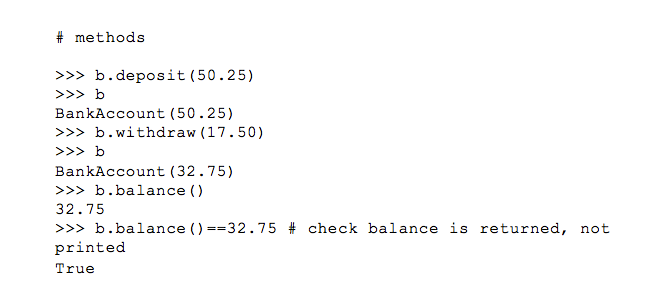Solved 1. Develop a class BankAccount with six methods init | Chegg.com