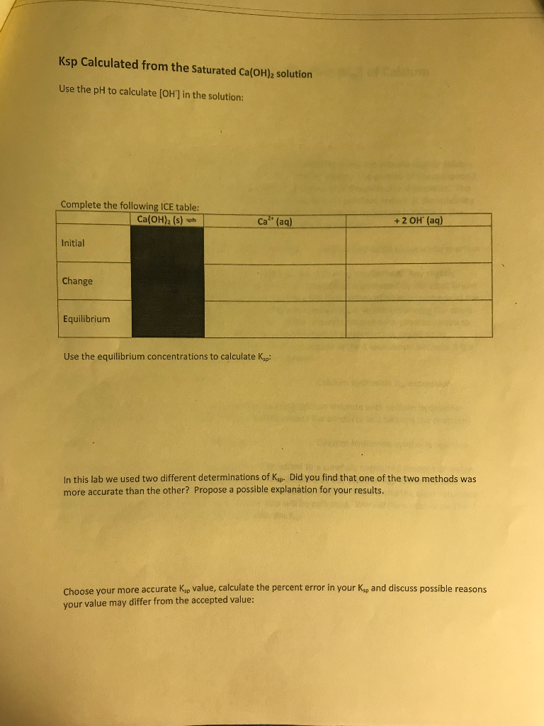 Name: Ksp of Calcium Hydroxide Report Sheet Be sure | Chegg.com