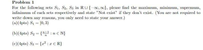 Solved Problem 1 For the following sets S1, S2, S3 in | Chegg.com