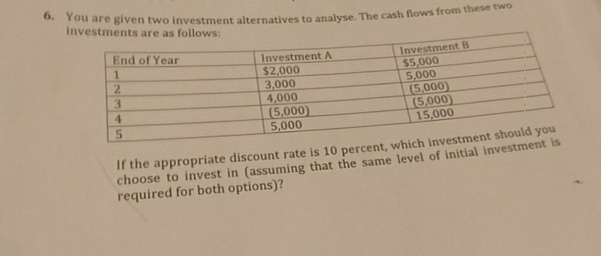 Solved 6. You are given two investment alternatives to | Chegg.com
