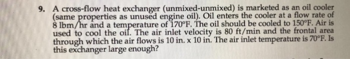 Solved A cross-flow heat exchanger (unmixed-unmixed) is | Chegg.com