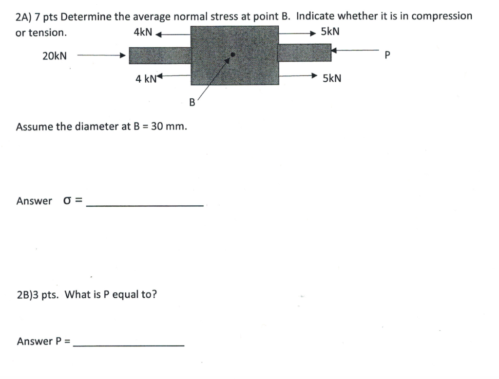 Solved 2A) 7 pts Determine the average normal stress at | Chegg.com