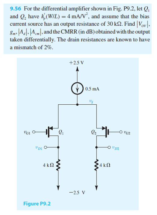 Solved 9.56 For the differential amplifier shown in Fig. | Chegg.com