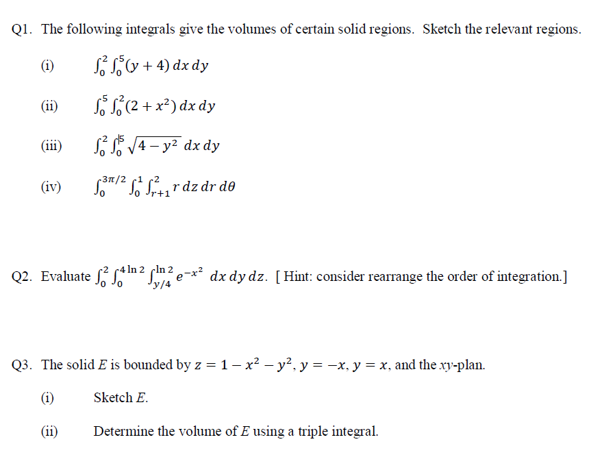 Solved Q1 The Following Integrals Give The Volumes Of 8318