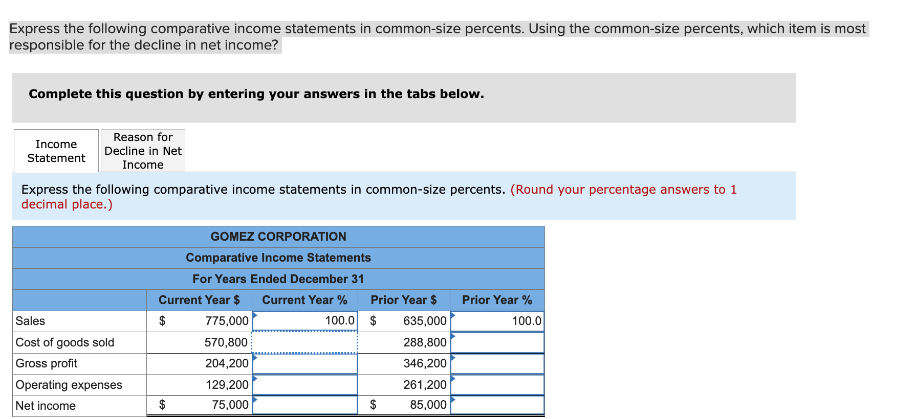 Solved Express the following comparative income statements | Chegg.com