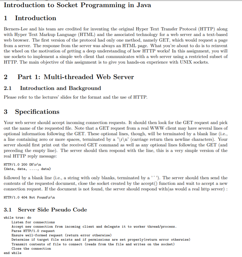 Introduction to Socket Programming in Java 1 | Chegg.com