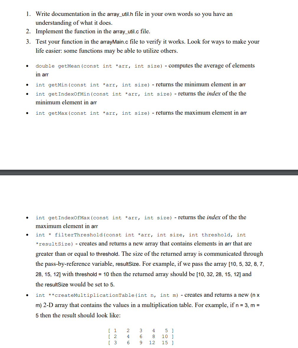 Solved please help implement the following in C. below are | Chegg.com