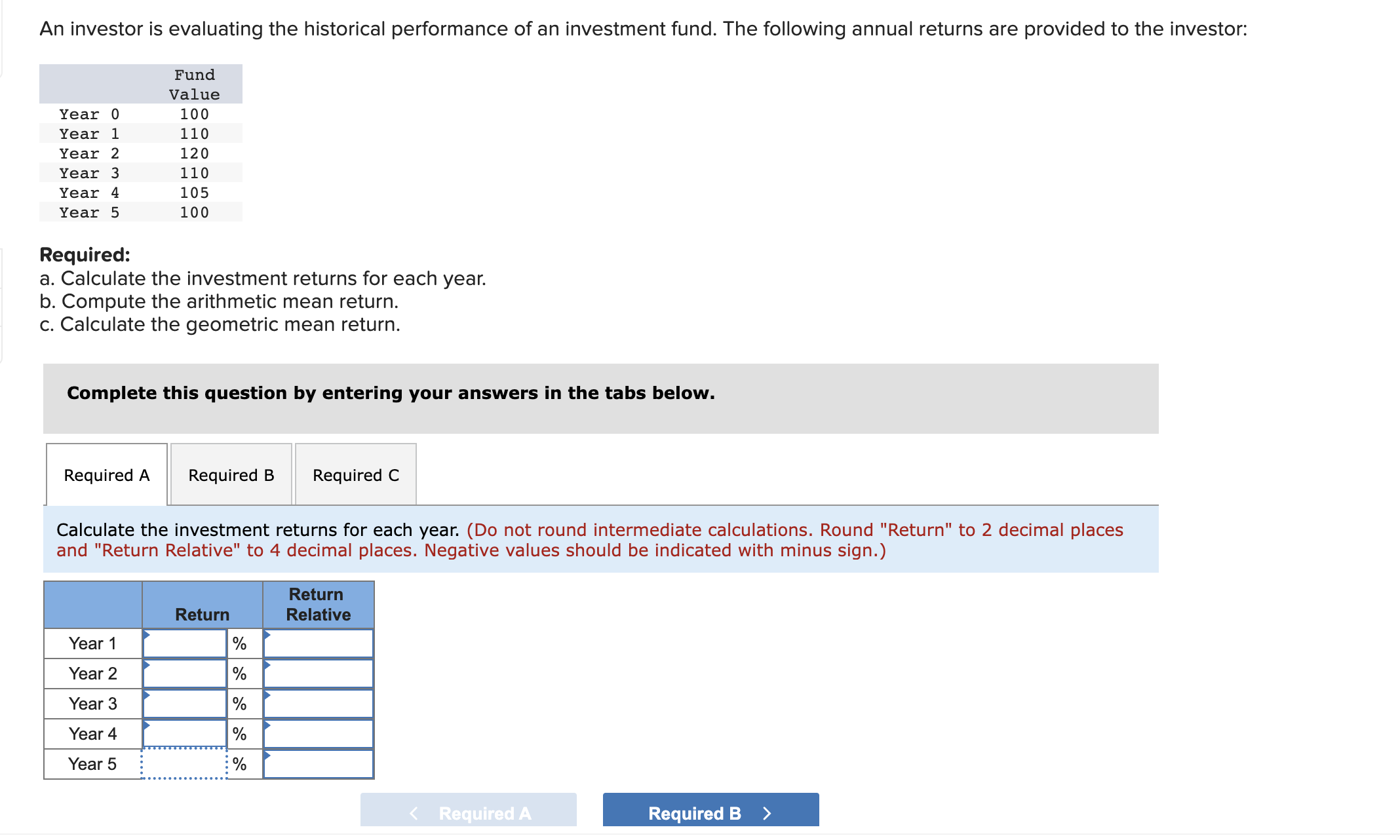 Solved Required: A. Calculate The Investment Returns For | Chegg.com