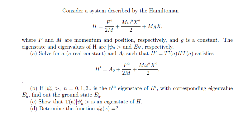 Consider A System Described By The Hamiltonian H P Chegg Com