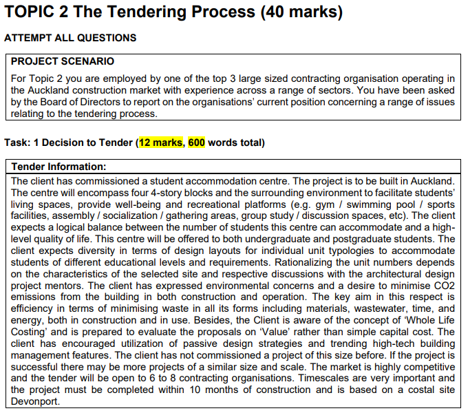 Solved TOPIC 2 The Tendering Process (40 marks) ATTEMPT ALL | Chegg.com
