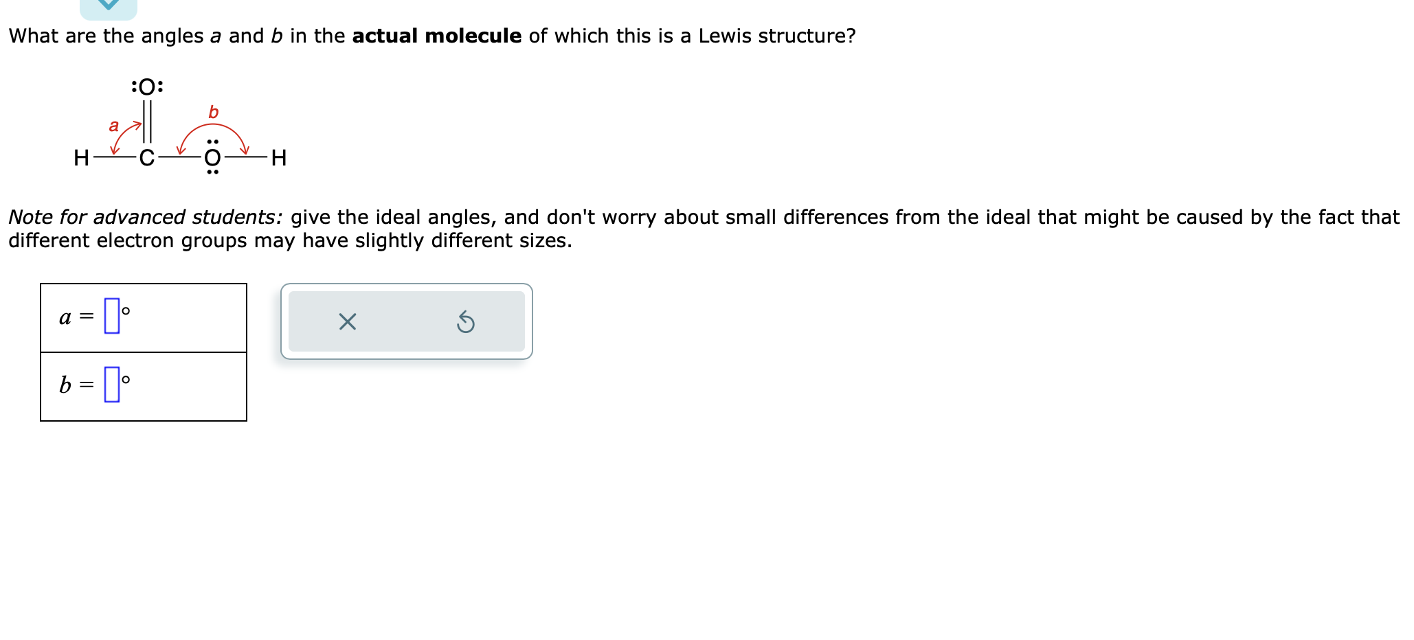 Solved What are the angles a and b in the actual molecule of | Chegg.com