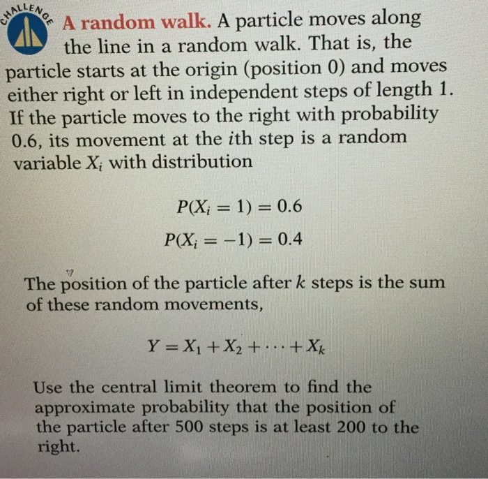 Solved A random walk. A particle moves along the line in a | Chegg.com