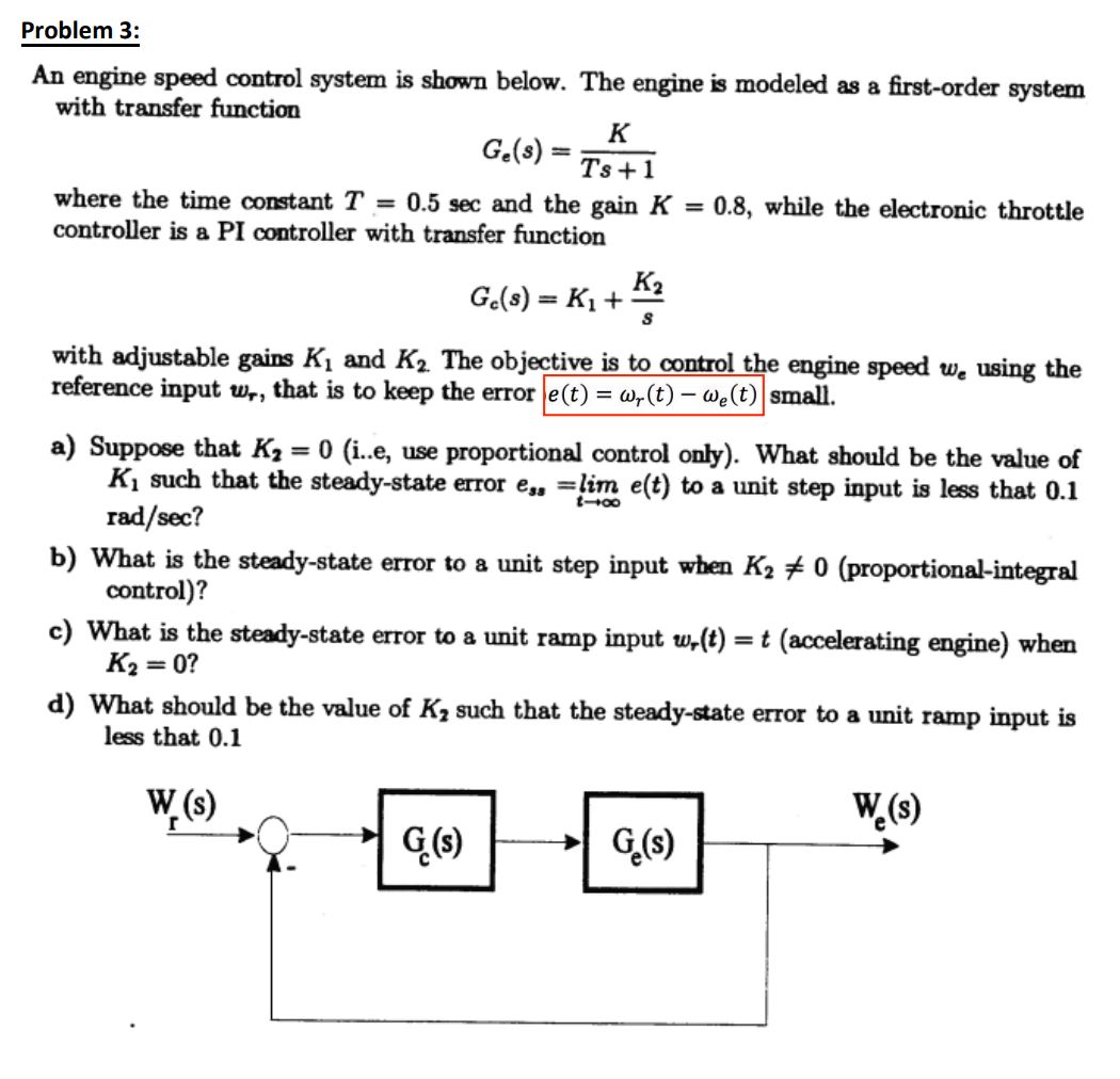 [Solved] An engine speed control system is shown below. Th