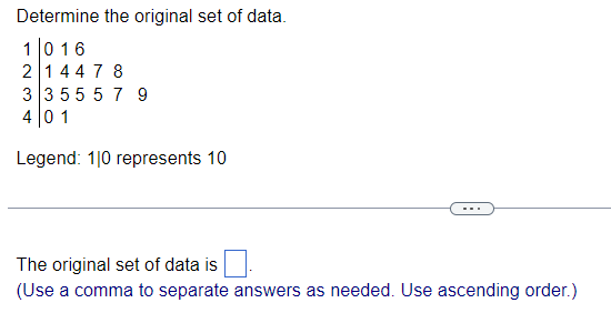 Solved Determine the original set of data.Legend: 1|0 | Chegg.com