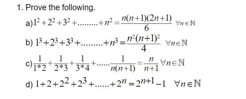 Solved 1. Prove the following. a) 12+22+32+ | Chegg.com