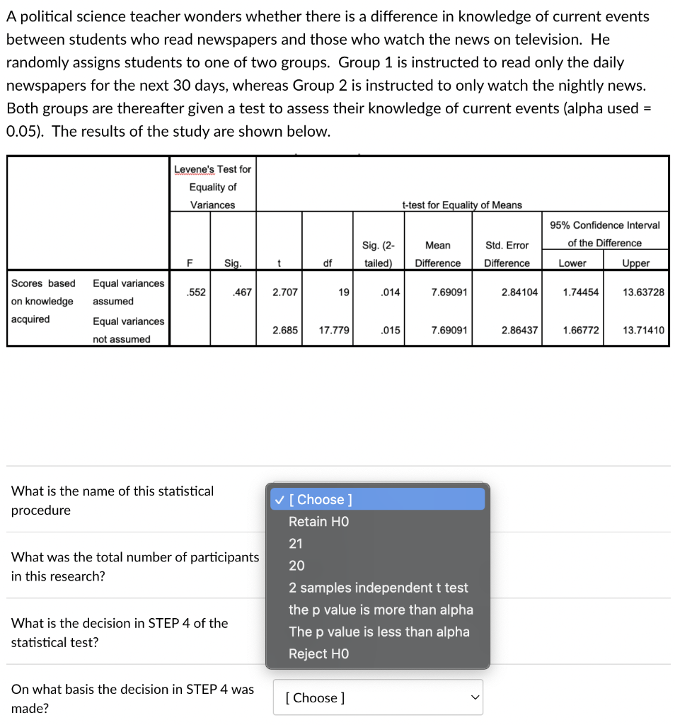 Solved A political science teacher wonders whether there is | Chegg.com