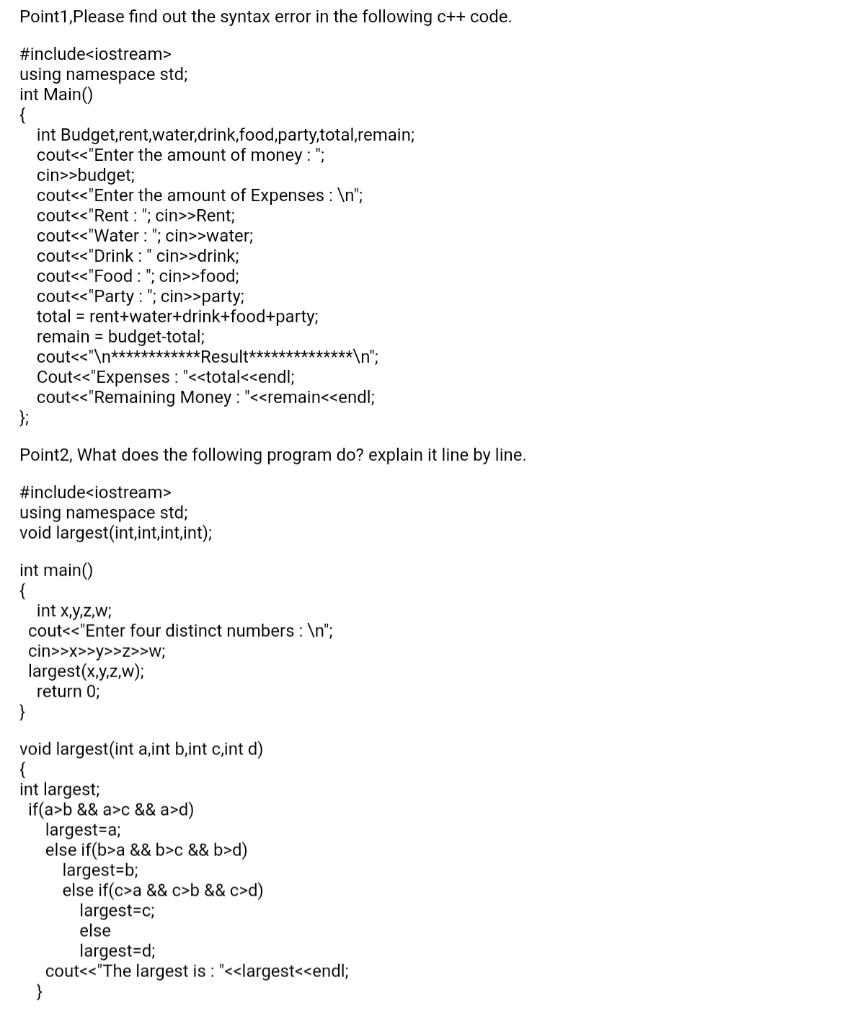 Solved Point1, Please find out the syntax error in the | Chegg.com