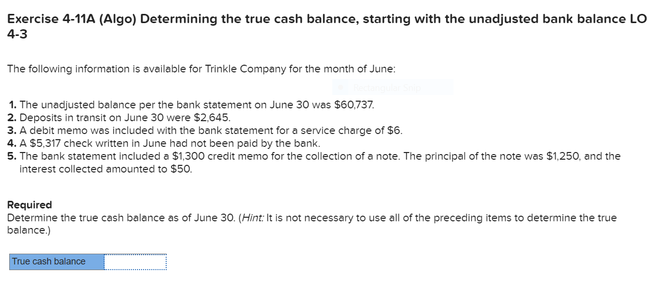 Solved Exercise 4-11A (Algo) Determining the true cash | Chegg.com