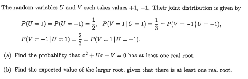 Solved 1 The random variables U and V each takes values +1, | Chegg.com