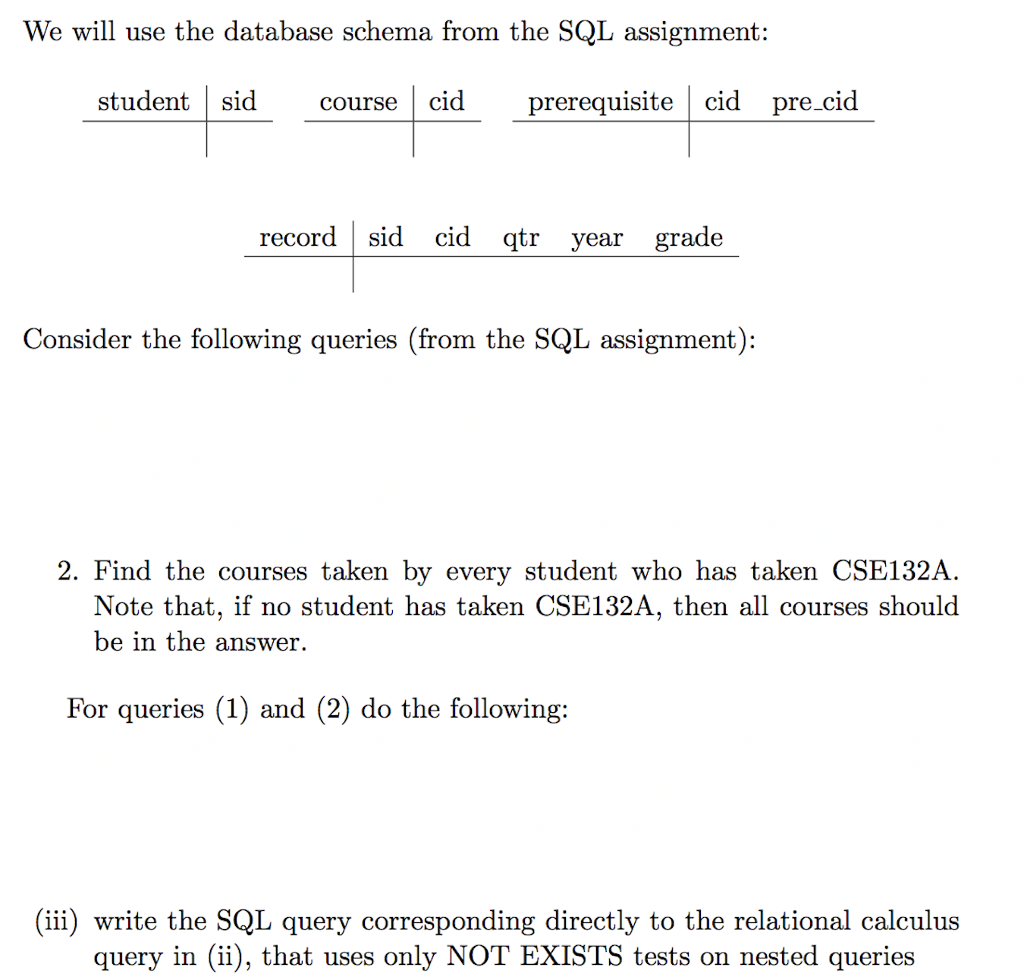 Solved We will use the database schema from the SQL | Chegg.com