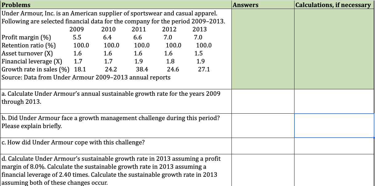 Problems Answers Calculations, If Necessary Under | Chegg.com