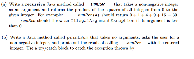 Solved (a) Write a recursive Java method called sumRec that | Chegg.com