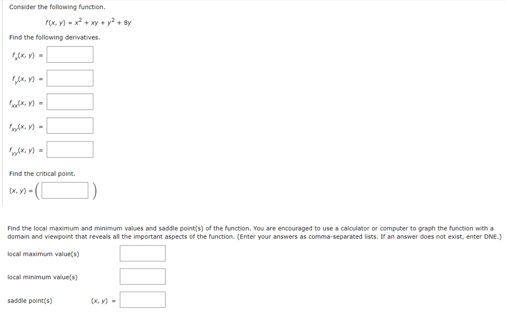 Consider the following function. f (x, y) = x2 + xy + | Chegg.com