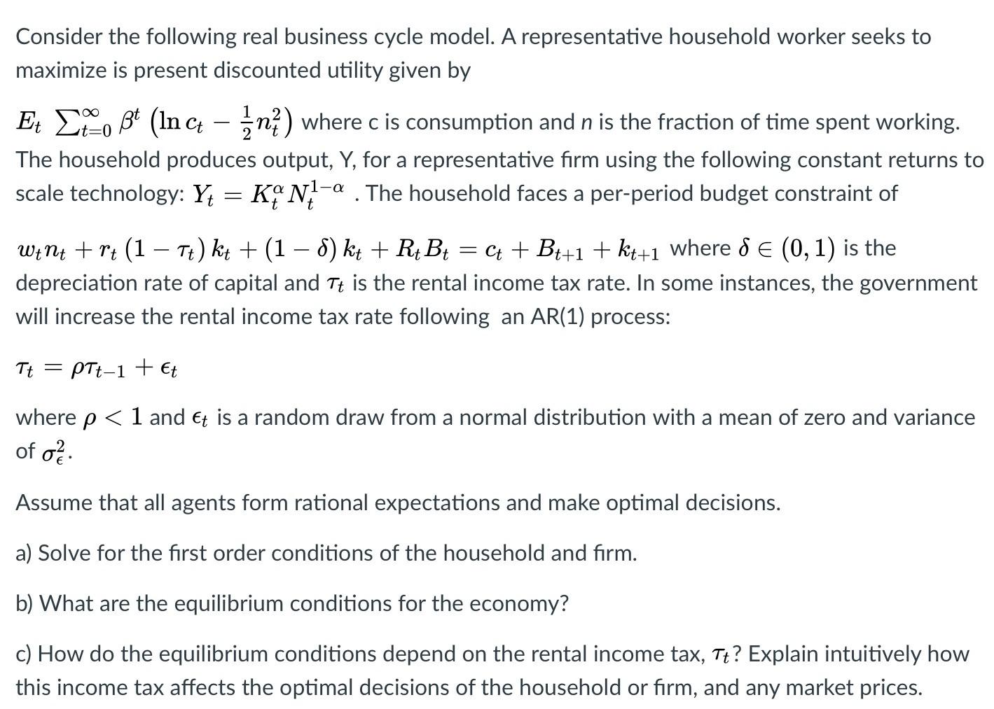 Solved Consider the following real business cycle model. A | Chegg.com