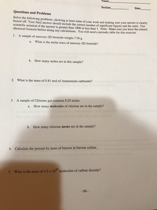 Solved Name Section, Date Questions and Problems Solve the | Chegg.com