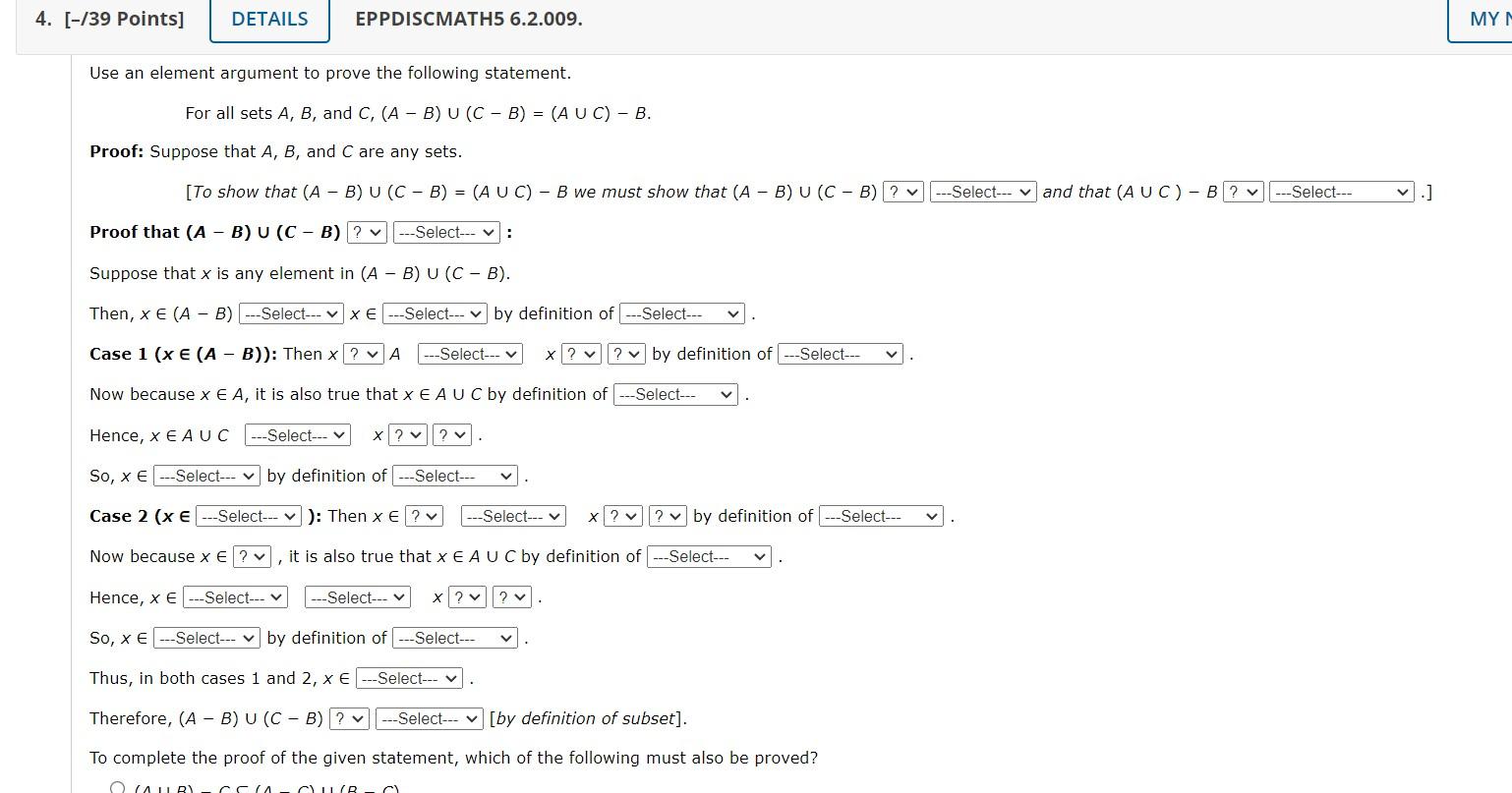 Solved 4. [-/39 Points] DETAILS EPPDISCMATH5 6.2.009. Use an | Chegg.com