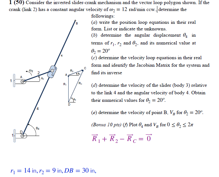 Solved B 1 (50) Consider the inverted slider-crank mechanism | Chegg.com