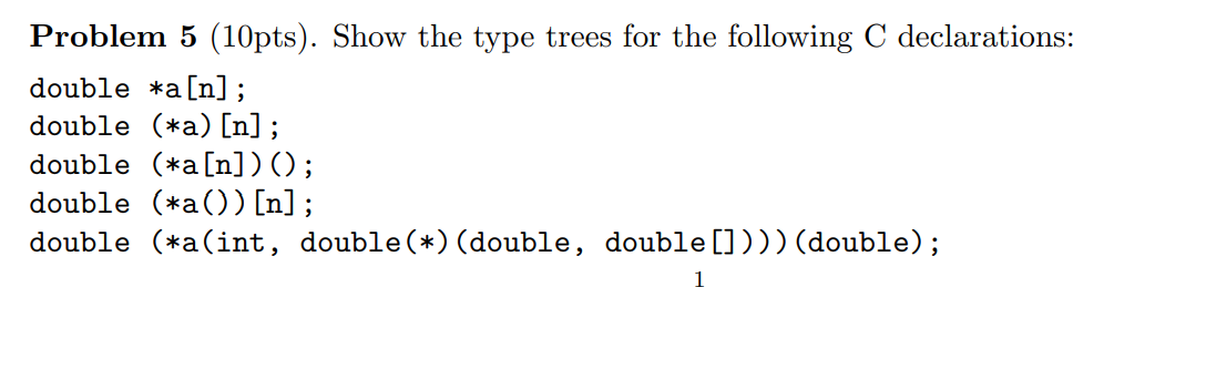 Solved Problem 5 (10pts). Show the type trees for the | Chegg.com