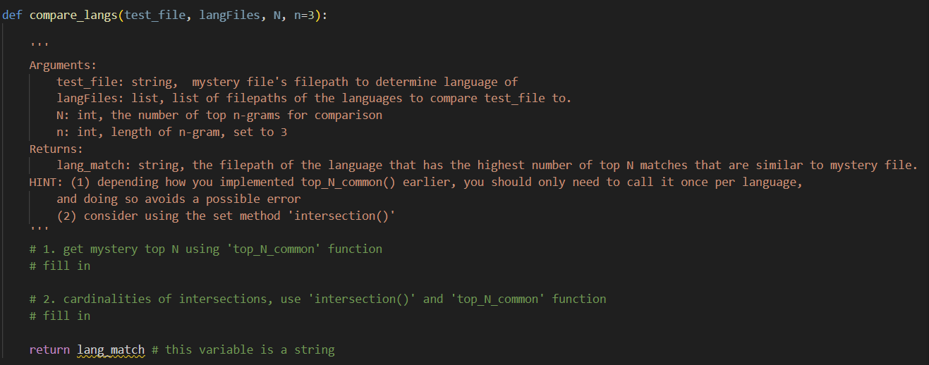 Solved def compare_langs(test_file, langFiles, | Chegg.com