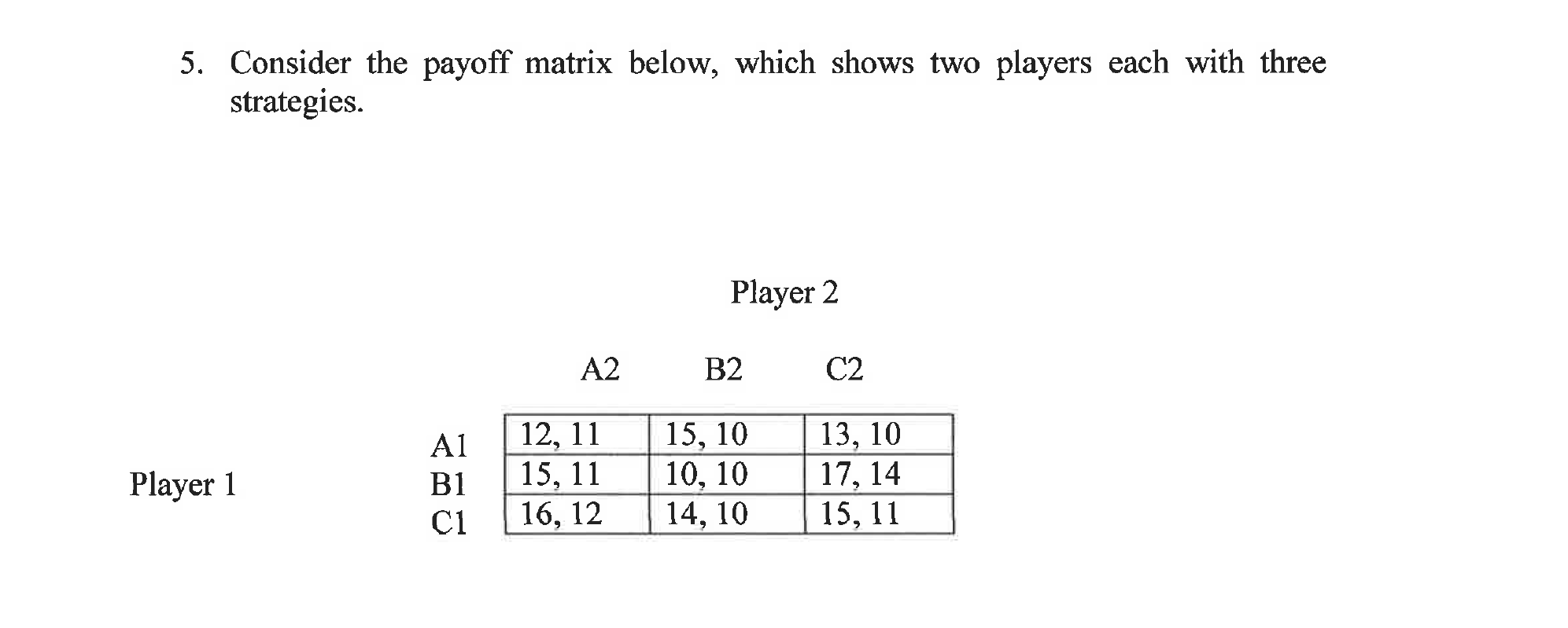 Solved 5. Consider the payoff matrix below, which shows two | Chegg.com