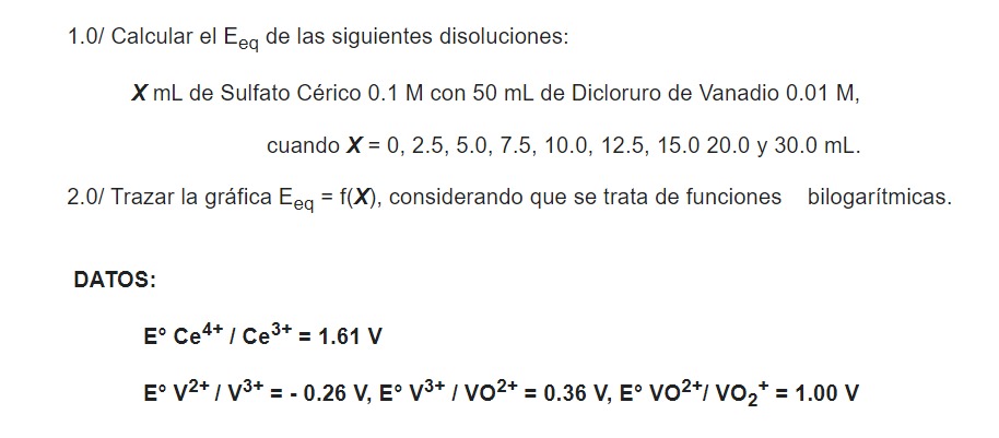 1.0/ Calcular el \( \mathrm{E}_{\mathrm{eq}} \) de las siguientes disoluciones: \( \boldsymbol{X} \mathrm{mL} \) de Sulfato C