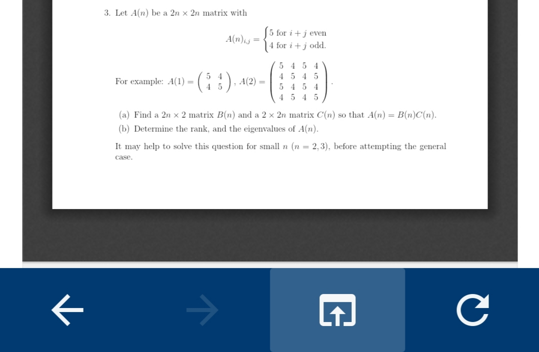 Solved 3 Let A N Be A 2n X 2n Matrix With For I J Even Chegg Com