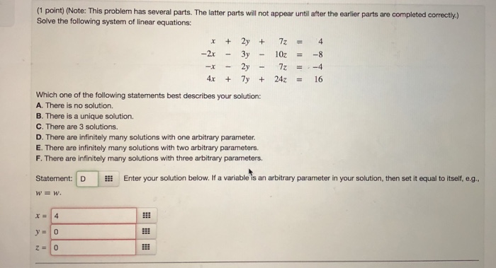 Point To One Problem Solved (1 point) (Note: This problem has several parts. The | Chegg.com